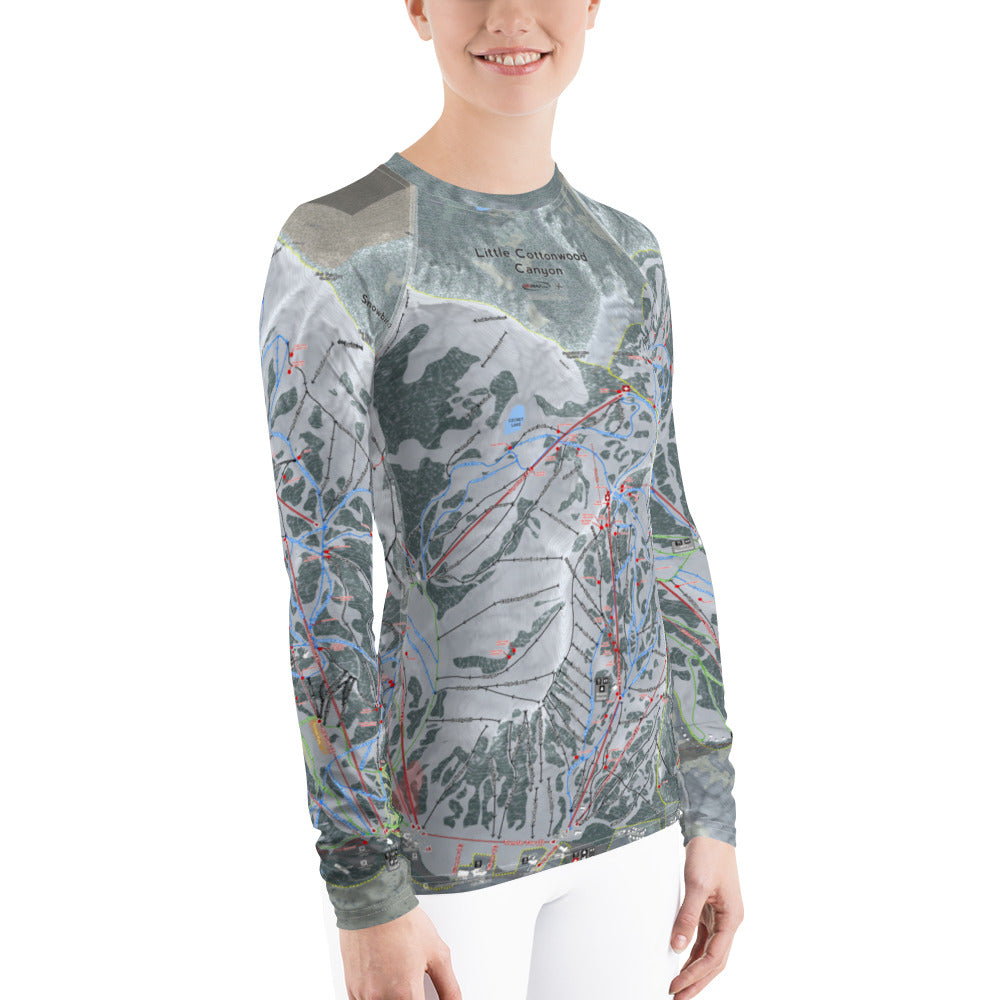 Little Cottonwood Canyon, Utah Ski Trail Map Women&#39;s Base Layer Top - Powderaddicts