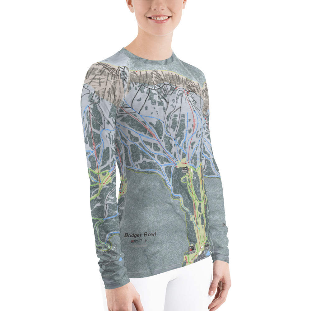 Bridger Bowl, Montana Ski Trail Map Women's Base Layer Top - Powderaddicts