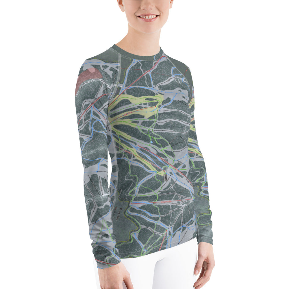 Fernie, British Columbia Ski Trail Map Women's Base Layer Top - Powderaddicts