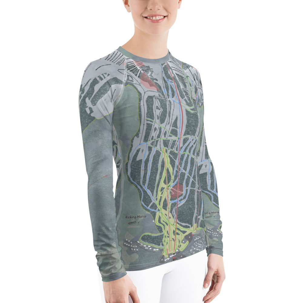 Kicking Horse, British Columbia Ski Trail Map Women's Base Layer Top - Powderaddicts