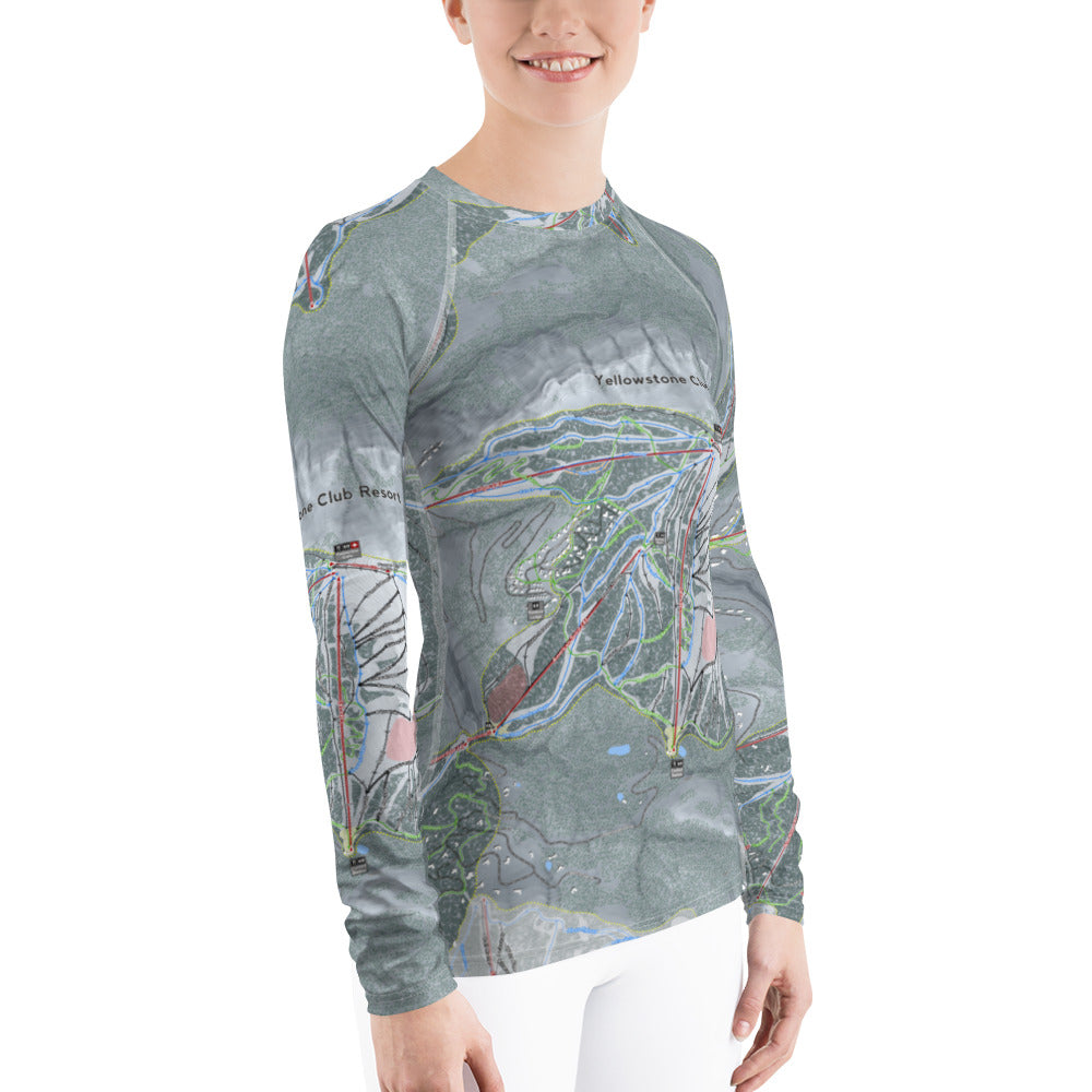 Yellowstone Club, Montana Ski Trail Map Women's Base Layer Top - Powderaddicts