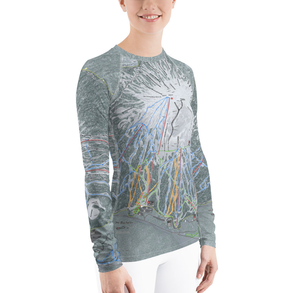 Mt Bachelor, Oregon Ski Trail Map Women's Base Layer Top - Powderaddicts