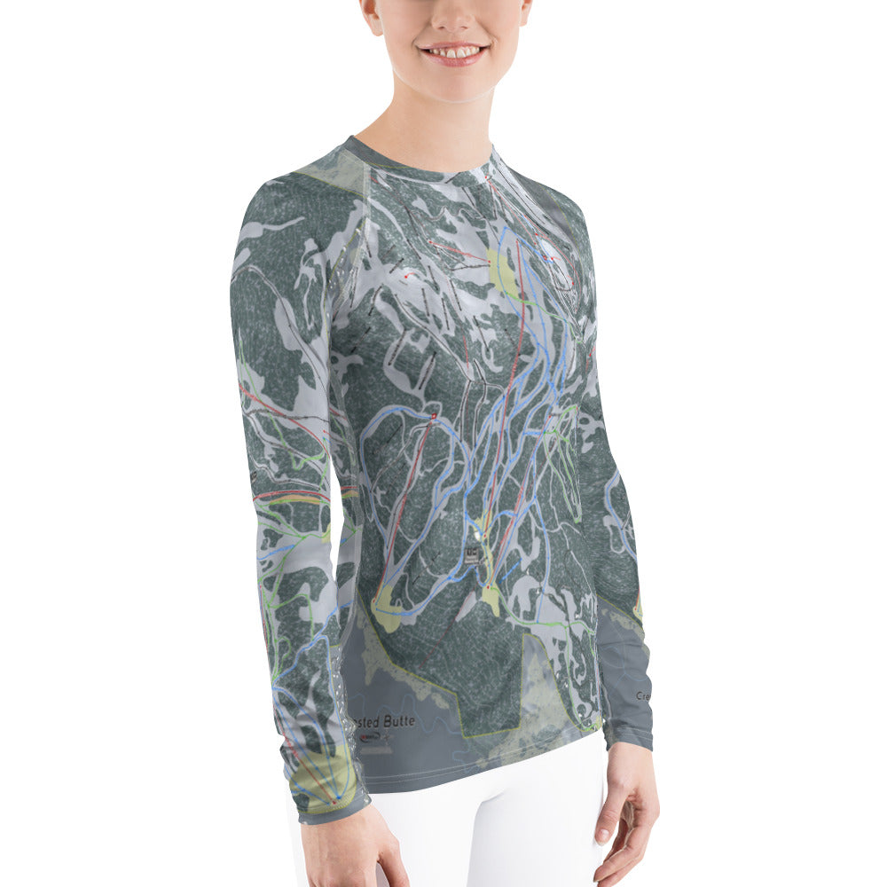 Crested Butte, Colorado Ski Trail Map Women's Base Layer Top - Powderaddicts