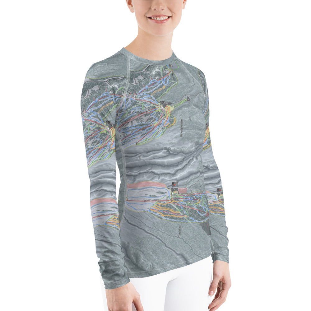 Mt Hood, Oregon Ski Trail Map Women&#39;s Base Layer Top - Powderaddicts