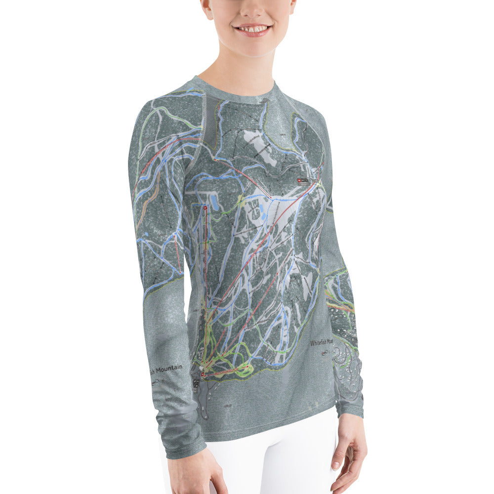 Whitefish Mountain, Montana Ski Trail Map Women's Base Layer Top - Powderaddicts