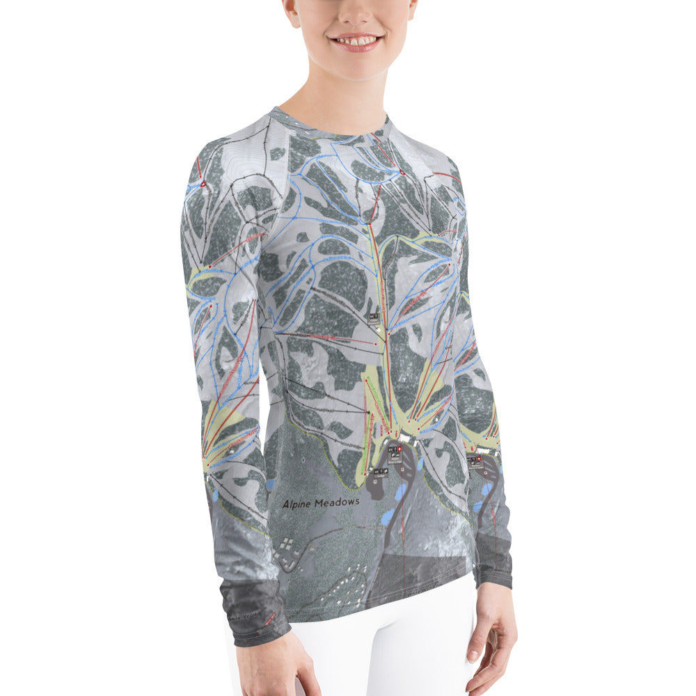 Alpine Meadows, California Ski Trail Map Women&#39;s Base Layer Top - Powderaddicts