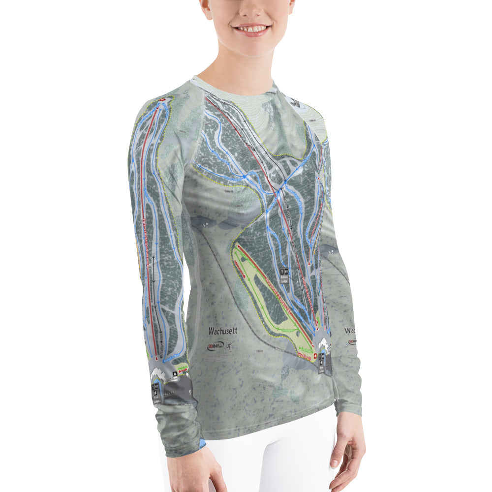 Wachusett, Massachusetts Ski Trail Map Women&#39;s Base Layer Top - Powderaddicts