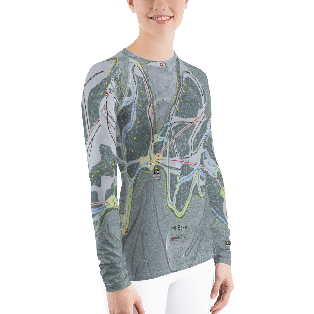 Mt. Baker, Washington Ski Trail Map Women's Base Layer Top - Powderaddicts