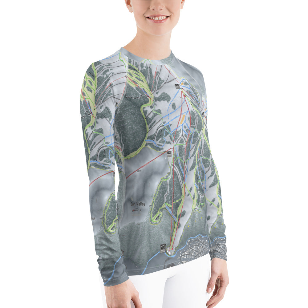 Sun Valley, Idaho Ski Trail Map Women&#39;s Base Layer Top - Powderaddicts
