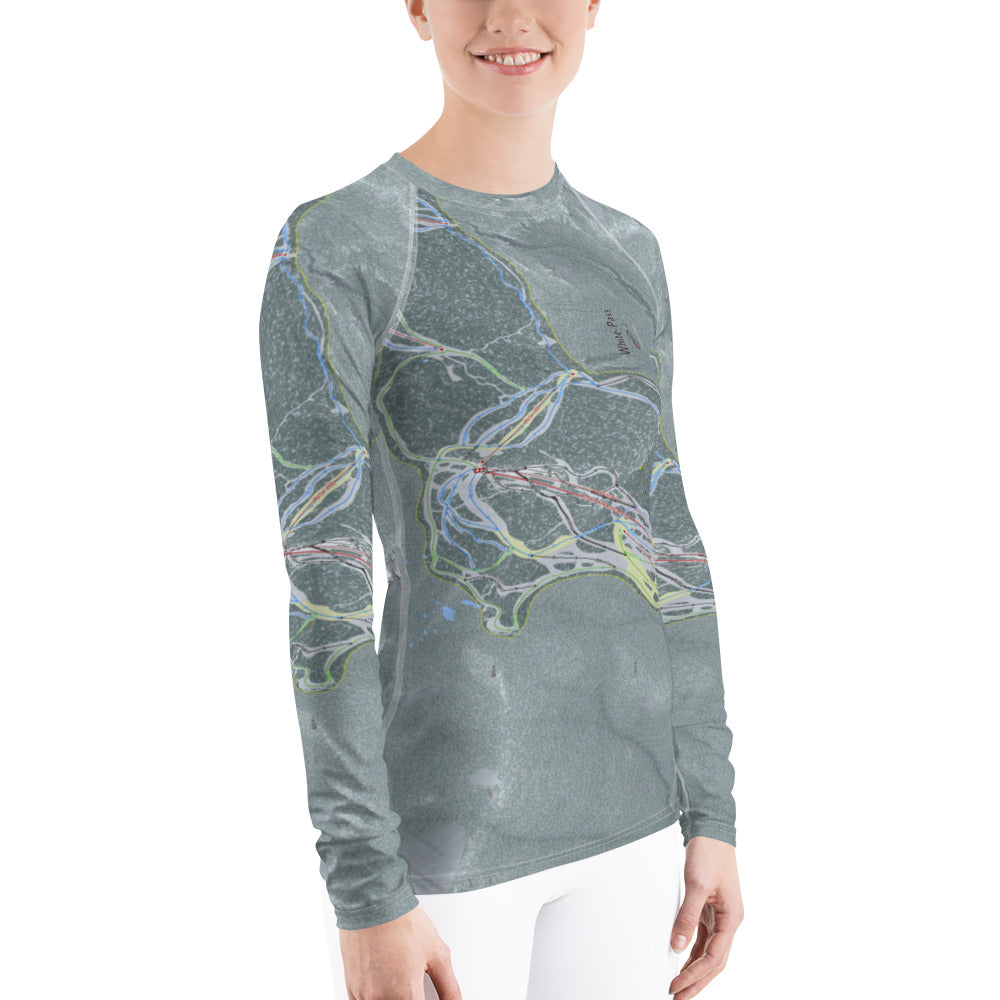 White Pass, Washington Ski Trail Map Women's Base Layer Top - Powderaddicts