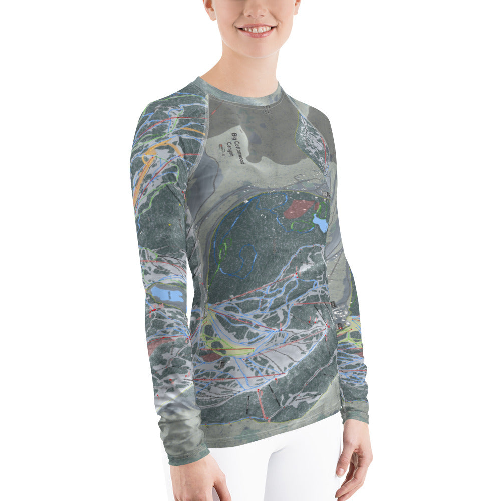Big Cottonwood Canyon, Utah Ski Trail Map Women&#39;s Base Layer Top - Powderaddicts