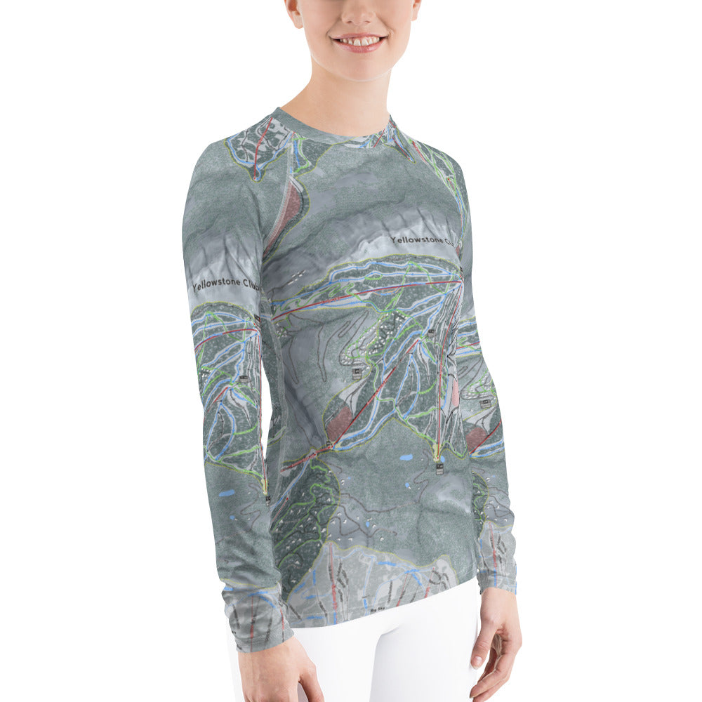 Yellowstone Club, Montana Ski Trail Map Women's Base Layer Top - Powderaddicts