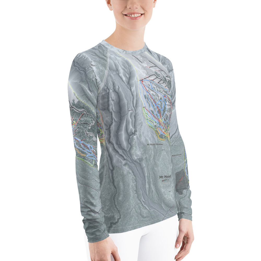 Mt. Hood Meadows, Oregon Ski Trail Map Women&#39;s Base Layer Top - Powderaddicts