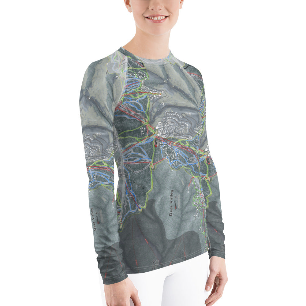 Deer Valley, Utah Ski Trail Map Women's Base Layer Top - Powderaddicts