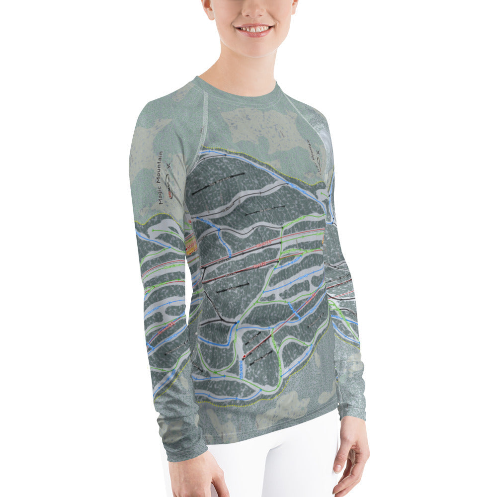 Magic Mountain, Vermont Ski Trail Map Women's Base Layer Top - Powderaddicts