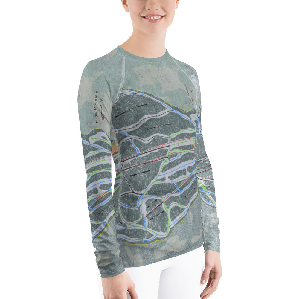 Magic Mountain, Vermont Ski Trail Map Women&#39;s Base Layer Top - Powderaddicts