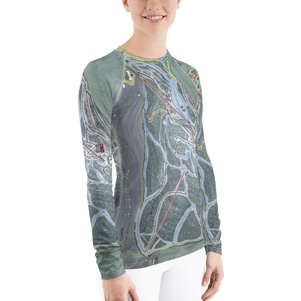 Hunter Mountain, New York Ski Trail Map Women&#39;s Base Layer Top - Powderaddicts
