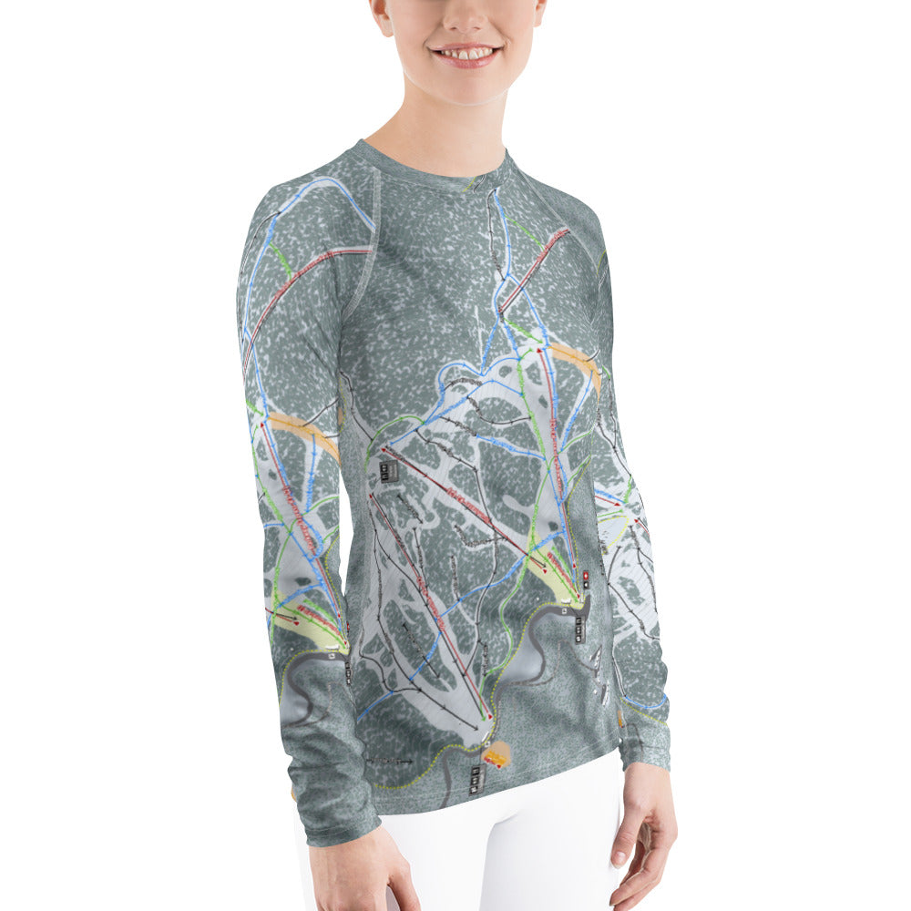 Mt. Spokane, Washington Ski Trail Map Women&#39;s Base Layer Top - Powderaddicts