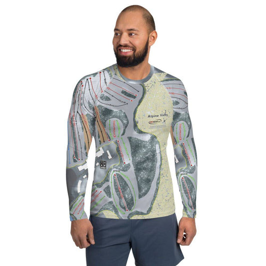 Alpine Valley, Michigan Ski Trail Map Men's Base Layer Top - Powderaddicts