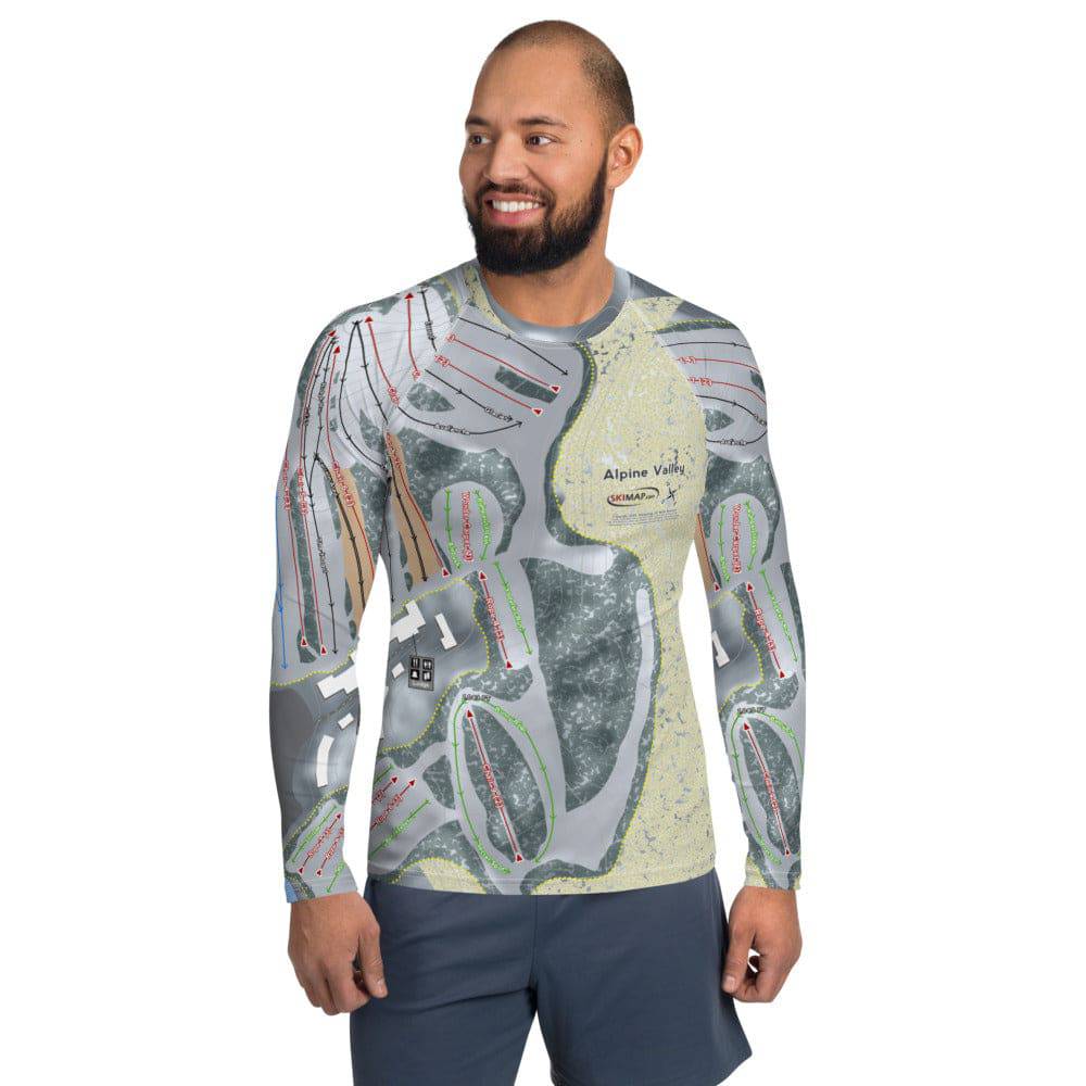 Alpine Valley, Michigan Ski Trail Map Men&#39;s Base Layer Top - Powderaddicts