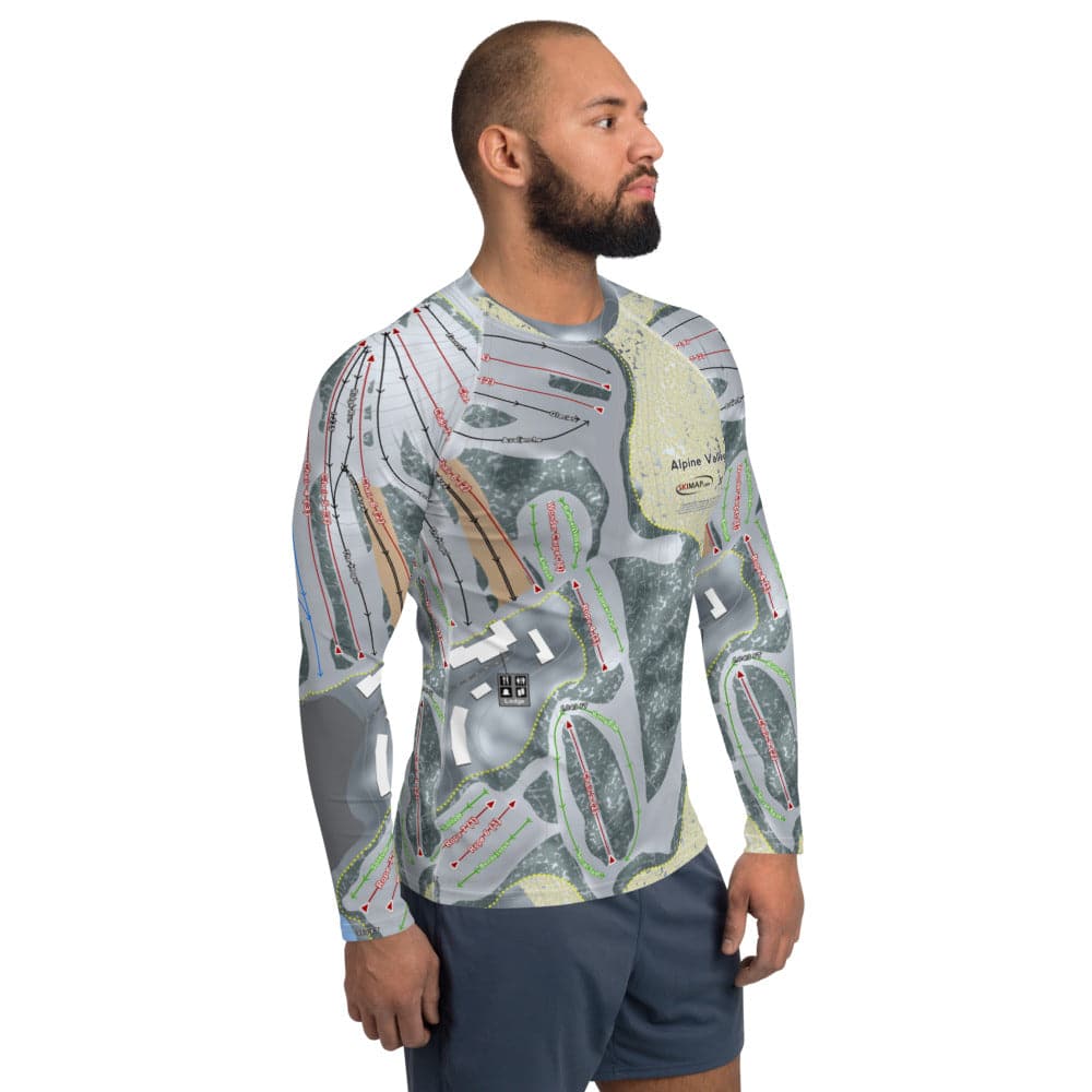 Alpine Valley, Michigan Ski Trail Map Men&#39;s Base Layer Top - Powderaddicts