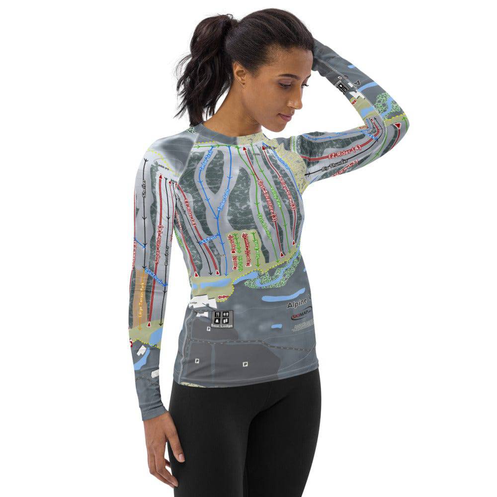 Alpine Valley, Michigan Ski Trail Map Women&#39;s Base Layer Top - Powderaddicts