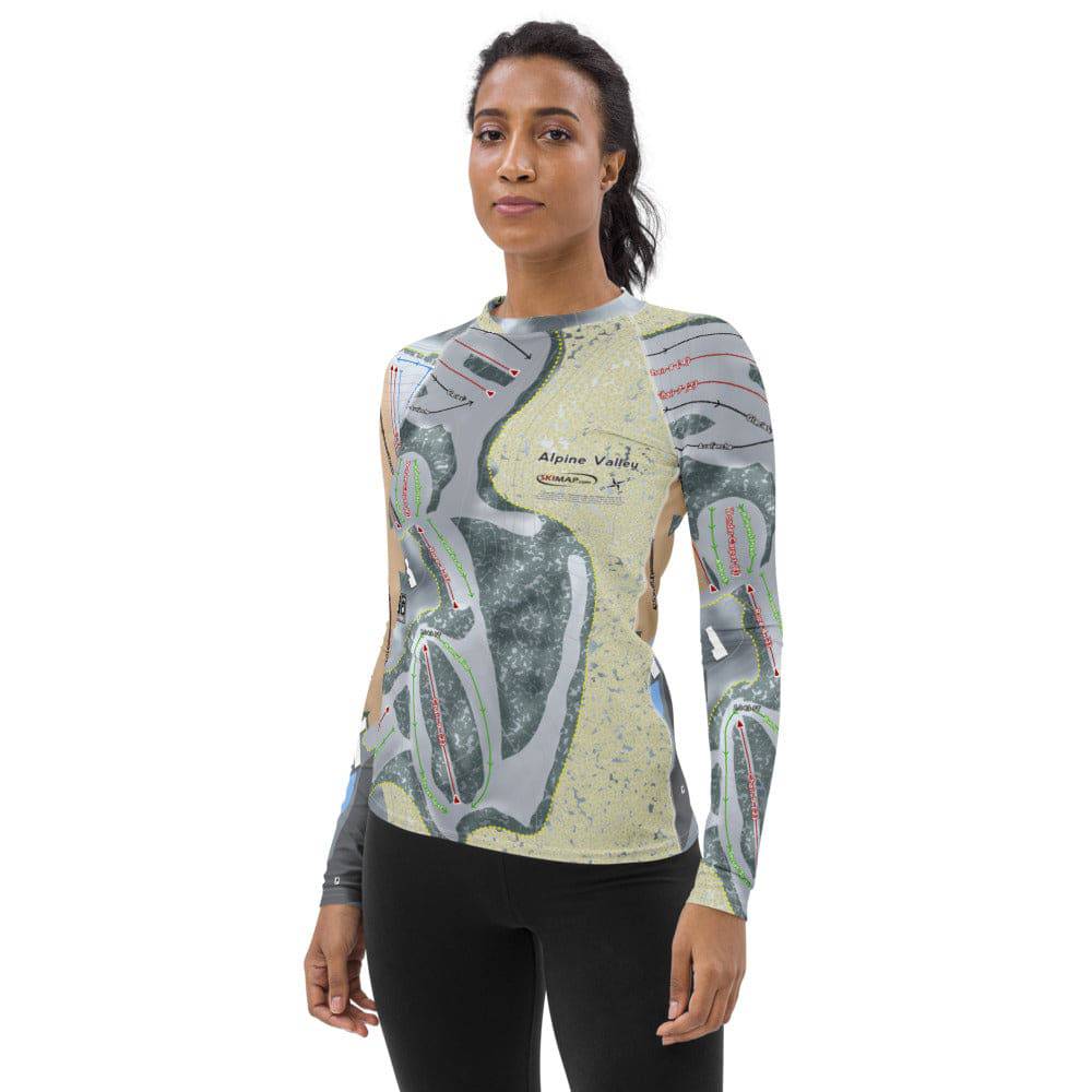 Alpine Valley, Ohio Ski Trail Map Women&#39;s Base Layer Top - Powderaddicts