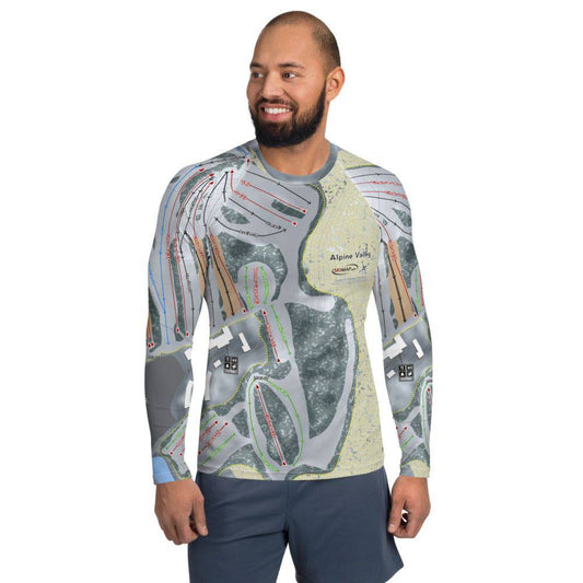 Alpine Valley, Wisconsin Ski Trail Map Men's Base Layer Top - Powderaddicts