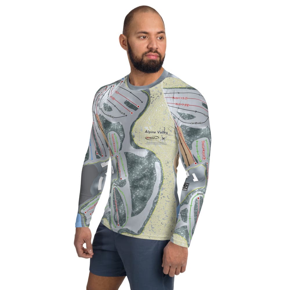 Alpine Valley, Wisconsin Ski Trail Map Men's Base Layer Top - Powderaddicts