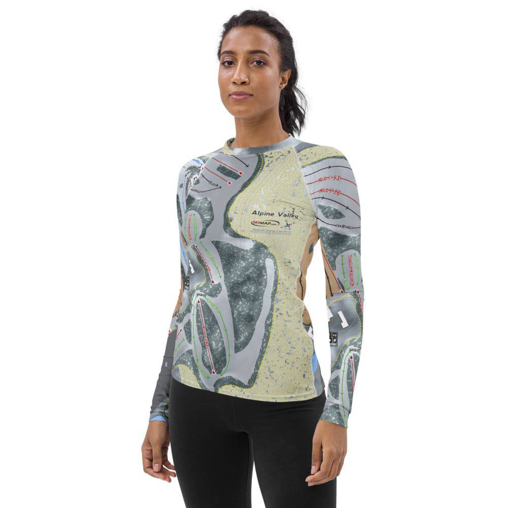 Alpine Valley, Wisconsin Ski Trail Map Women&#39;s Base Layer Top - Powderaddicts