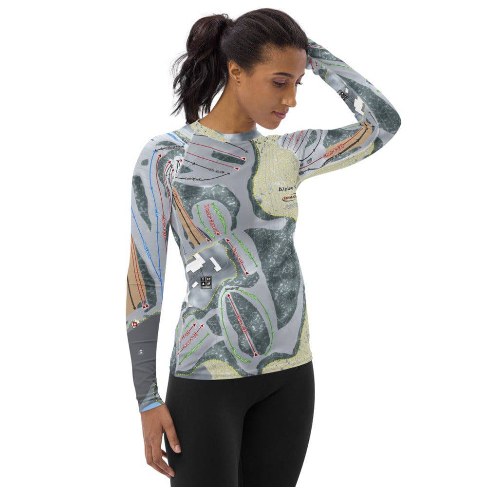 Alpine Valley, Wisconsin Ski Trail Map Women&#39;s Base Layer Top - Powderaddicts
