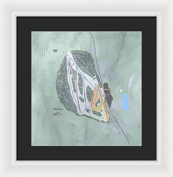 Alta Sierra Ski Trail Map - Framed Print - Powderaddicts