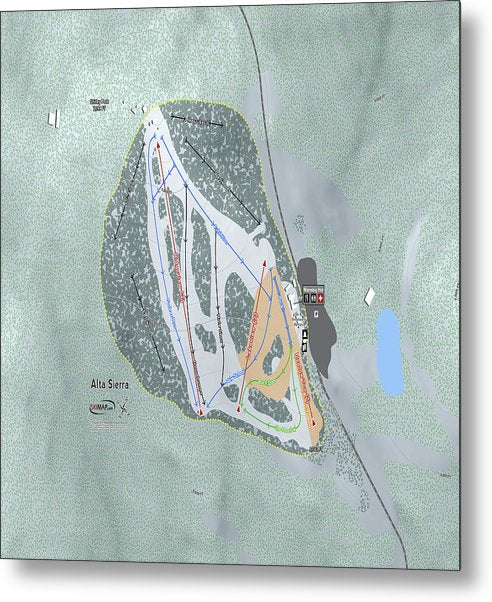 Alta Sierra Ski Trail Map - Metal Print - Powderaddicts
