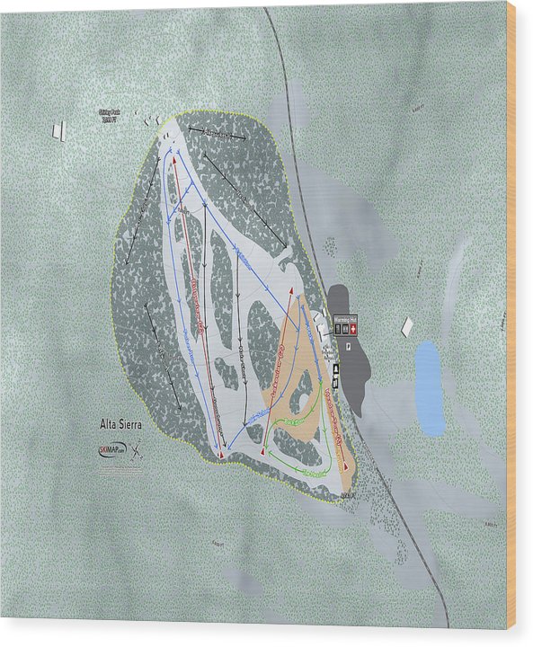 Alta Sierra Ski Trail Map - Wood Print - Powderaddicts