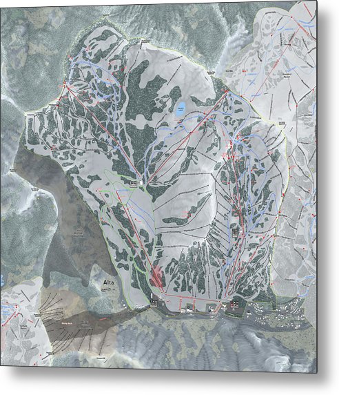 Alta Ski Trail Map - Metal Print - Powderaddicts