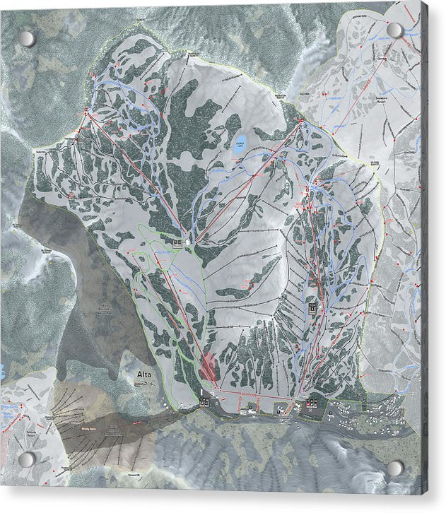 Alta Ski Trail Map - Acrylic Print - Powderaddicts