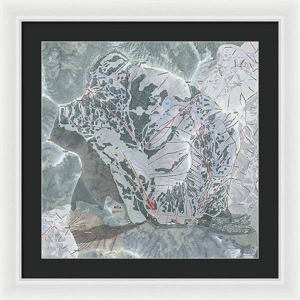 Alta Ski Trail Map - Framed Print - Powderaddicts