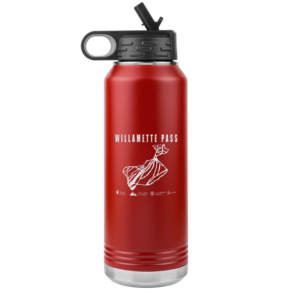 Willamette Pass, Oregon Ski Trail Map 32oz Water Bottle Tumbler - Powderaddicts