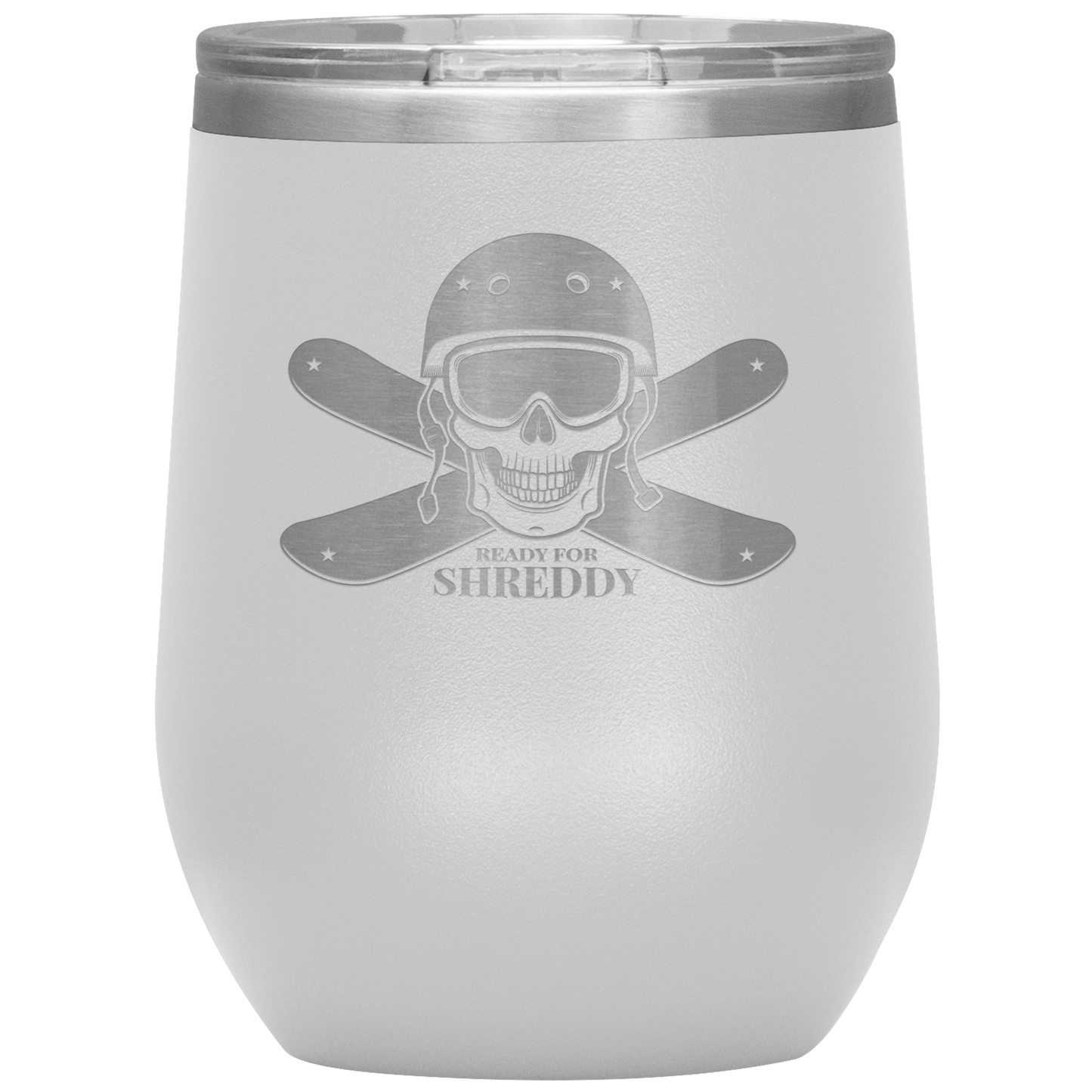 Ready For Shreddy Skeleton Skis Wine 12oz Tumbler - Powderaddicts