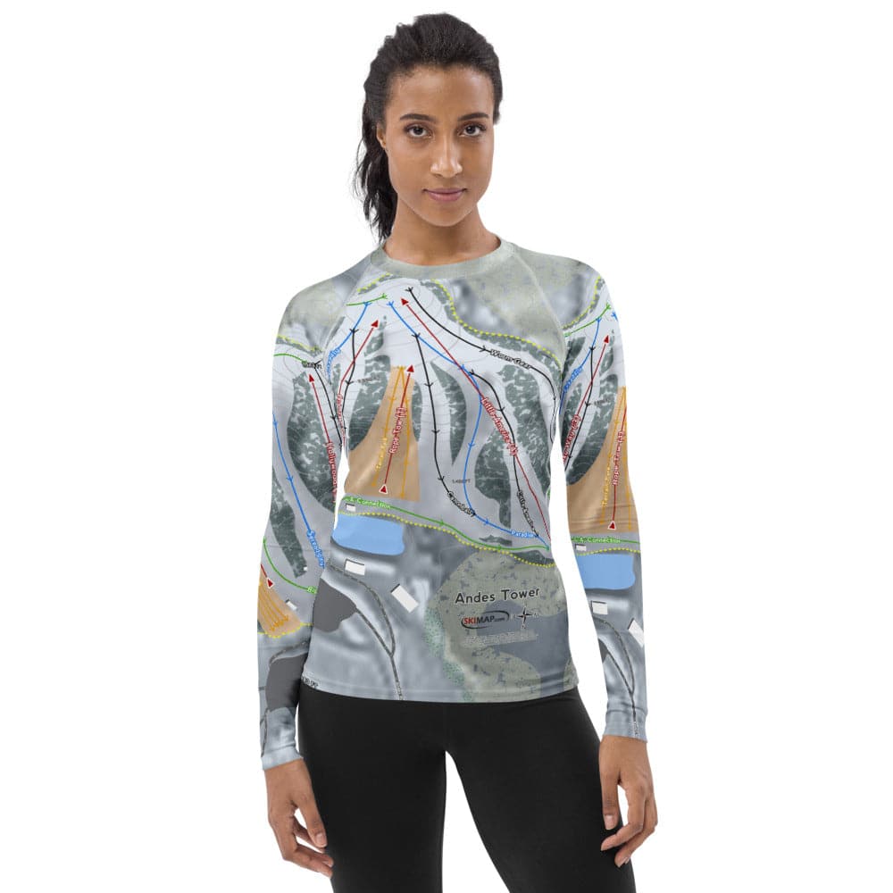 Andes Tower, Minnesota Ski Trail Map Women's Base Layer Top - Powderaddicts