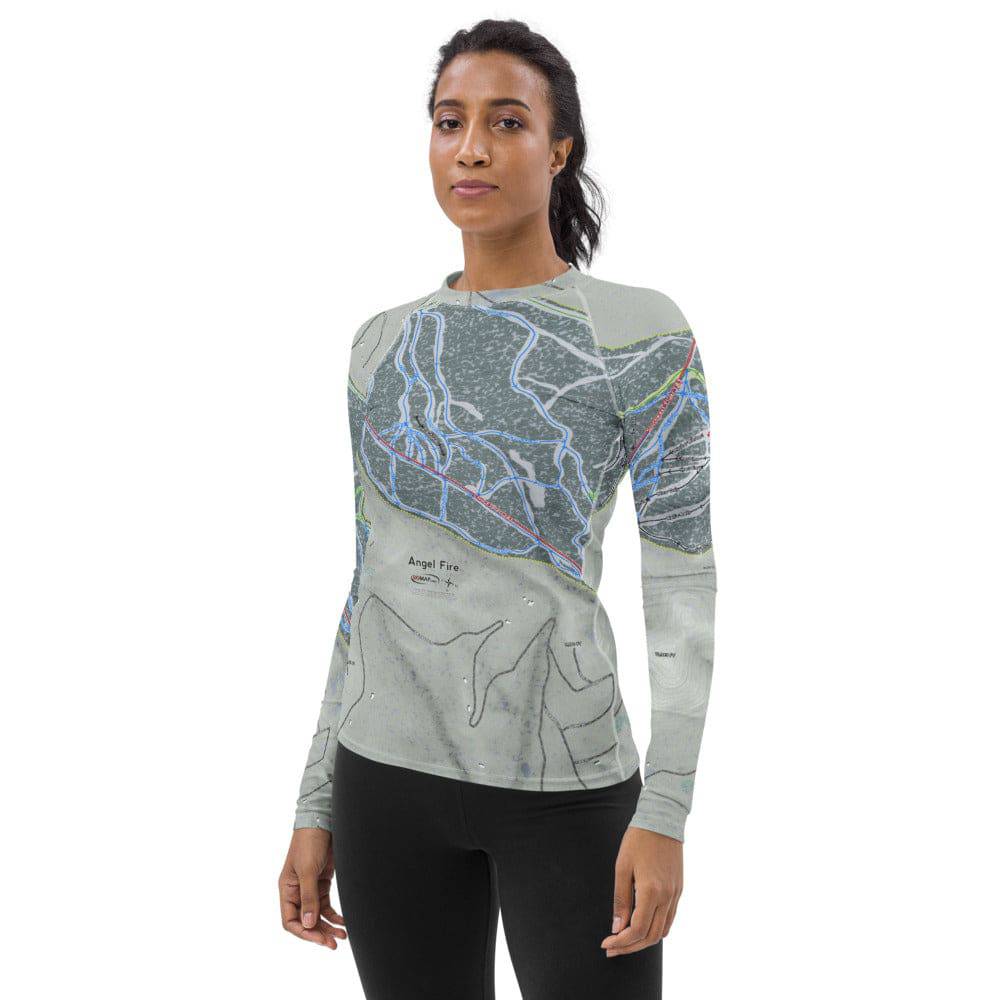 Angel Fire, New Mexico Ski Trail Map Women's Base Layer Top - Powderaddicts