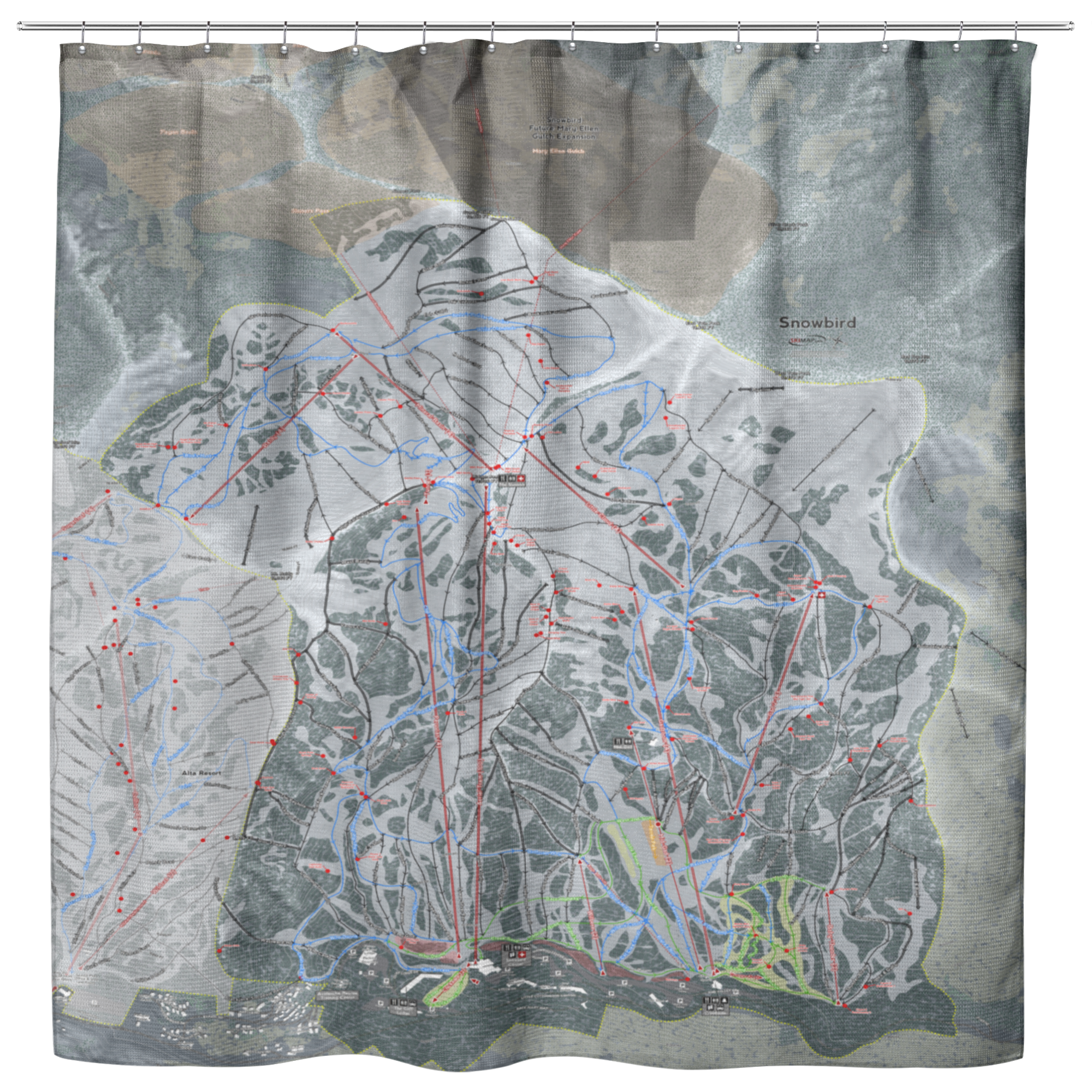 Snowbird, Utah Ski Trail Map Shower Curtain - Powderaddicts