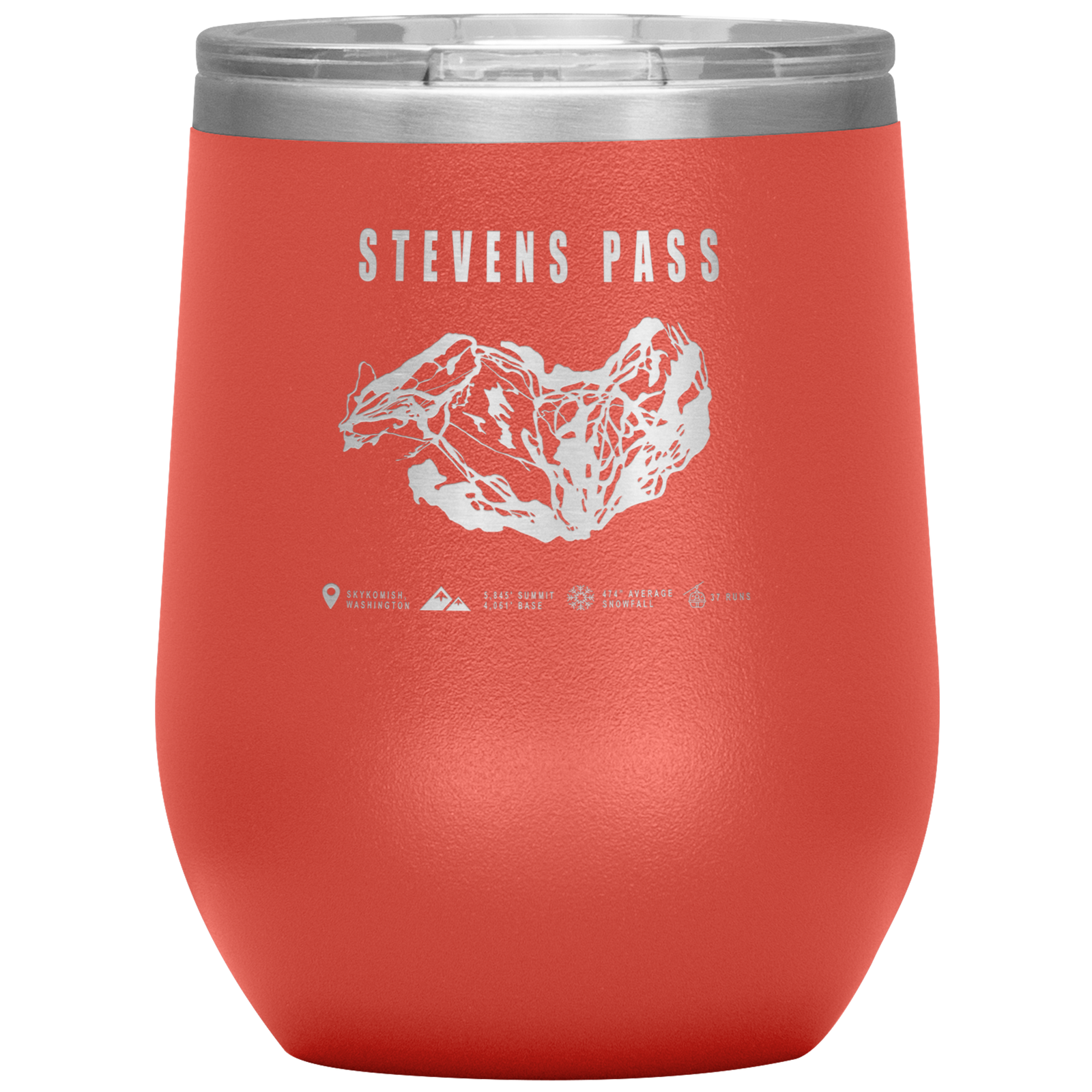 Stevens Pass, Washington Ski Trail Map Wine 12oz Tumbler - Powderaddicts