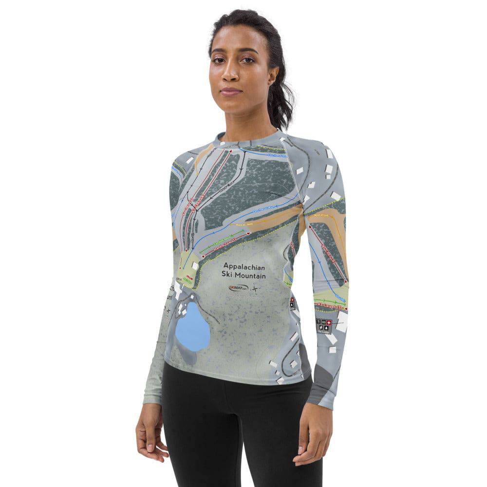 Appalachian Ski Mountain, North Carolina Ski Trail Map Women's Base Layer Top - Powderaddicts
