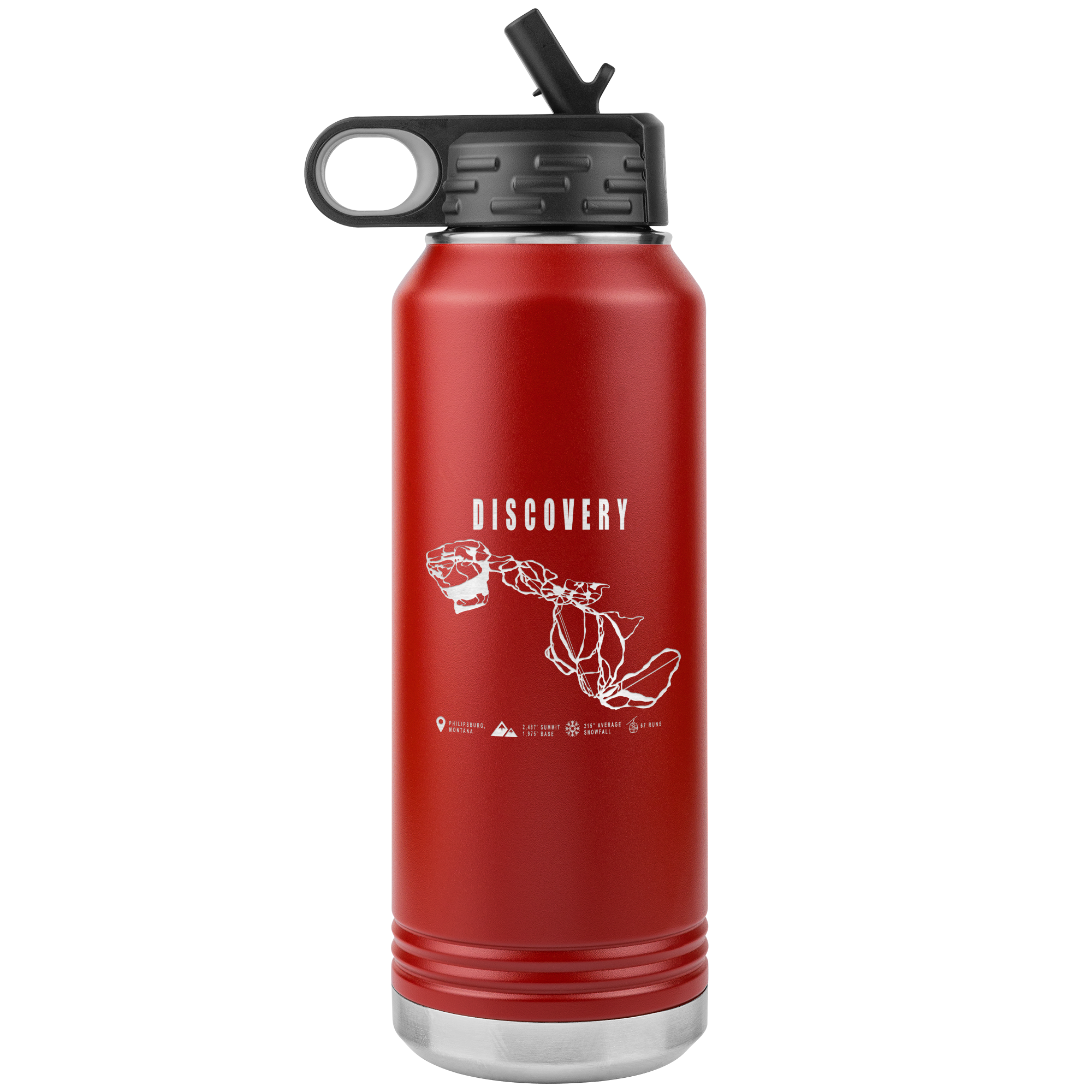 Discovery Montana Ski Trail Map 32oz Water Bottle Tumbler - Powderaddicts