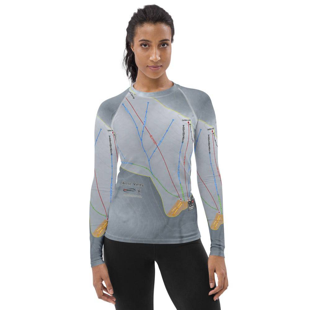 Arctic Valley, Alaska Ski Trail Map Women&#39;s Base Layer Top - Powderaddicts