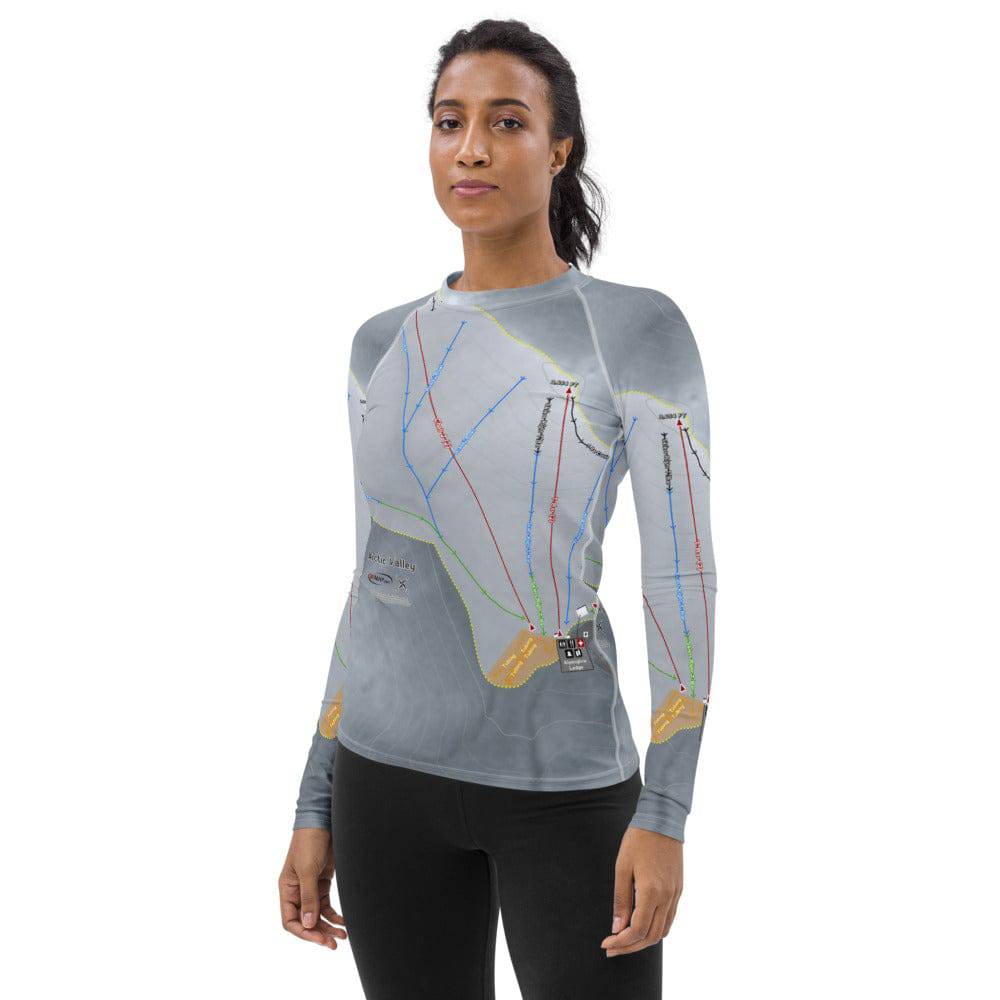 Arctic Valley, Alaska Ski Trail Map Women&#39;s Base Layer Top - Powderaddicts