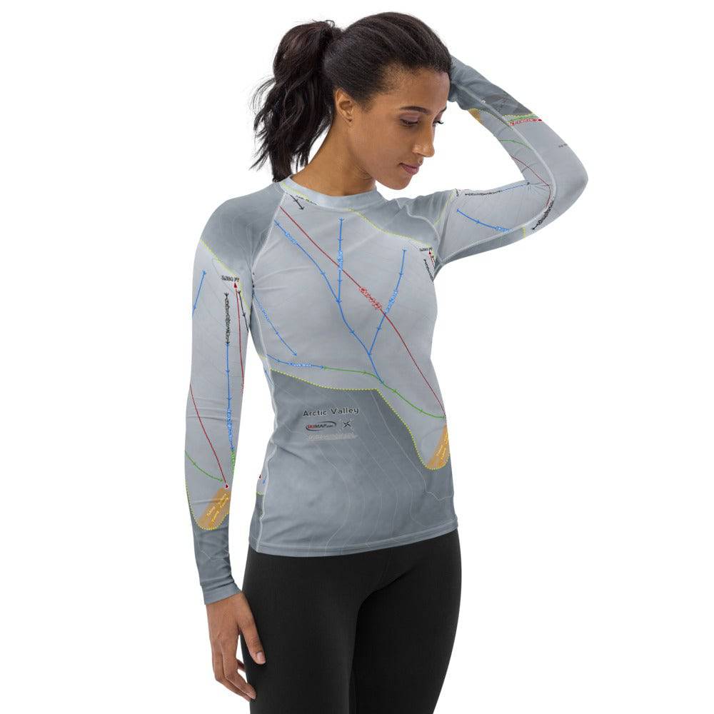 Arctic Valley, Alaska Ski Trail Map Women&#39;s Base Layer Top - Powderaddicts