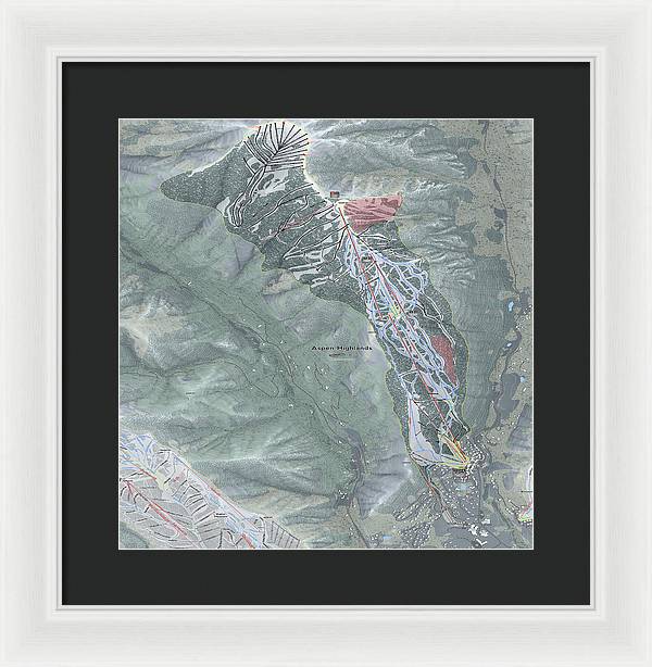 Aspen Highlands Ski Trail Map - Framed Print - Powderaddicts