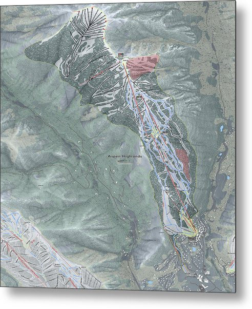 Aspen Highlands Ski Trail Map - Metal Print - Powderaddicts